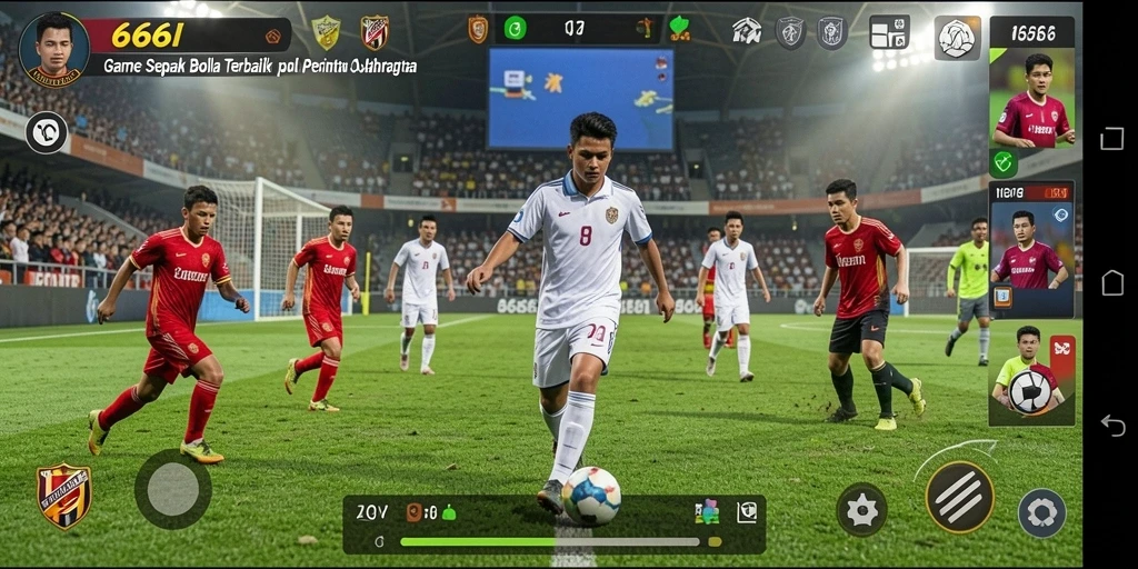 Screenshot gameplay 666I yang menunjukkan momen seru pertandingan sepak bola.