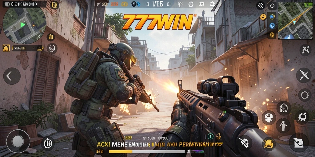 Screenshot gameplay <strong>777WIN</strong> yang menampilkan aksi menegangkan dalam pertempuran FPS.