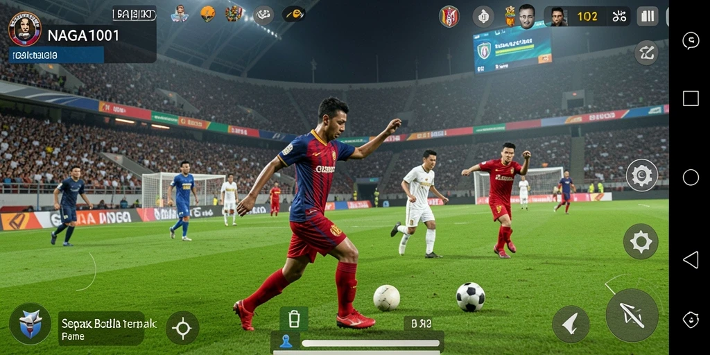 Tampilan gameplay seru di lapangan sepak bola.