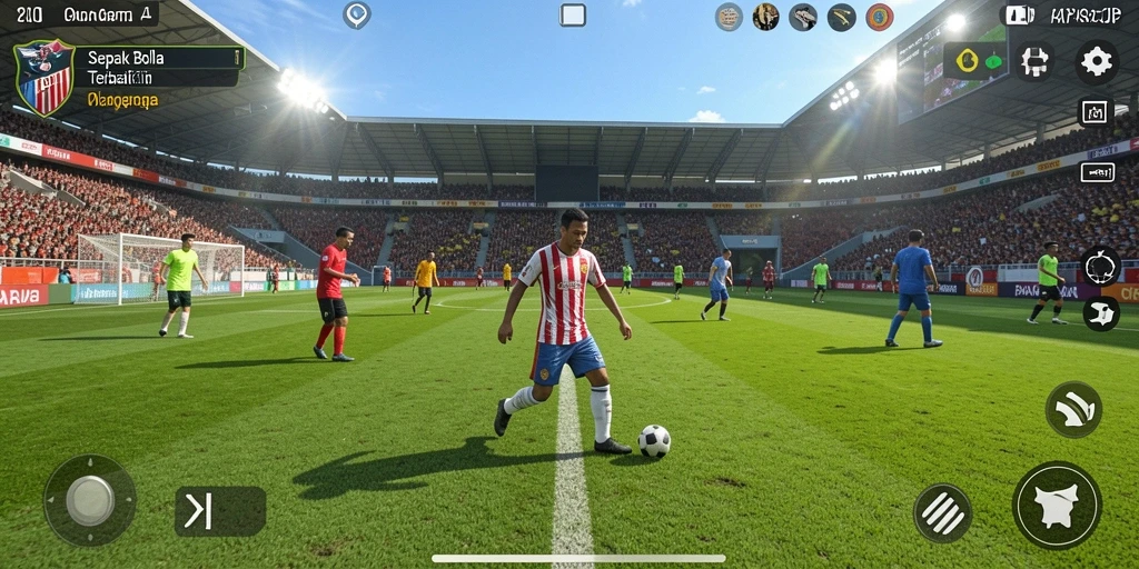 Tampilan game PAKARJP dengan aksi sepak bola yang seru.