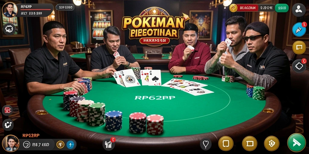 Screenshot menampilkan gameplay seru RP62RP yang penuh aksi poker.