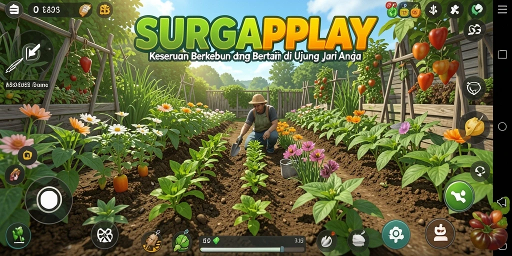 Tampilan screenshot SURGAPLAY menampilkan kebun yang berkembang dengan baik.